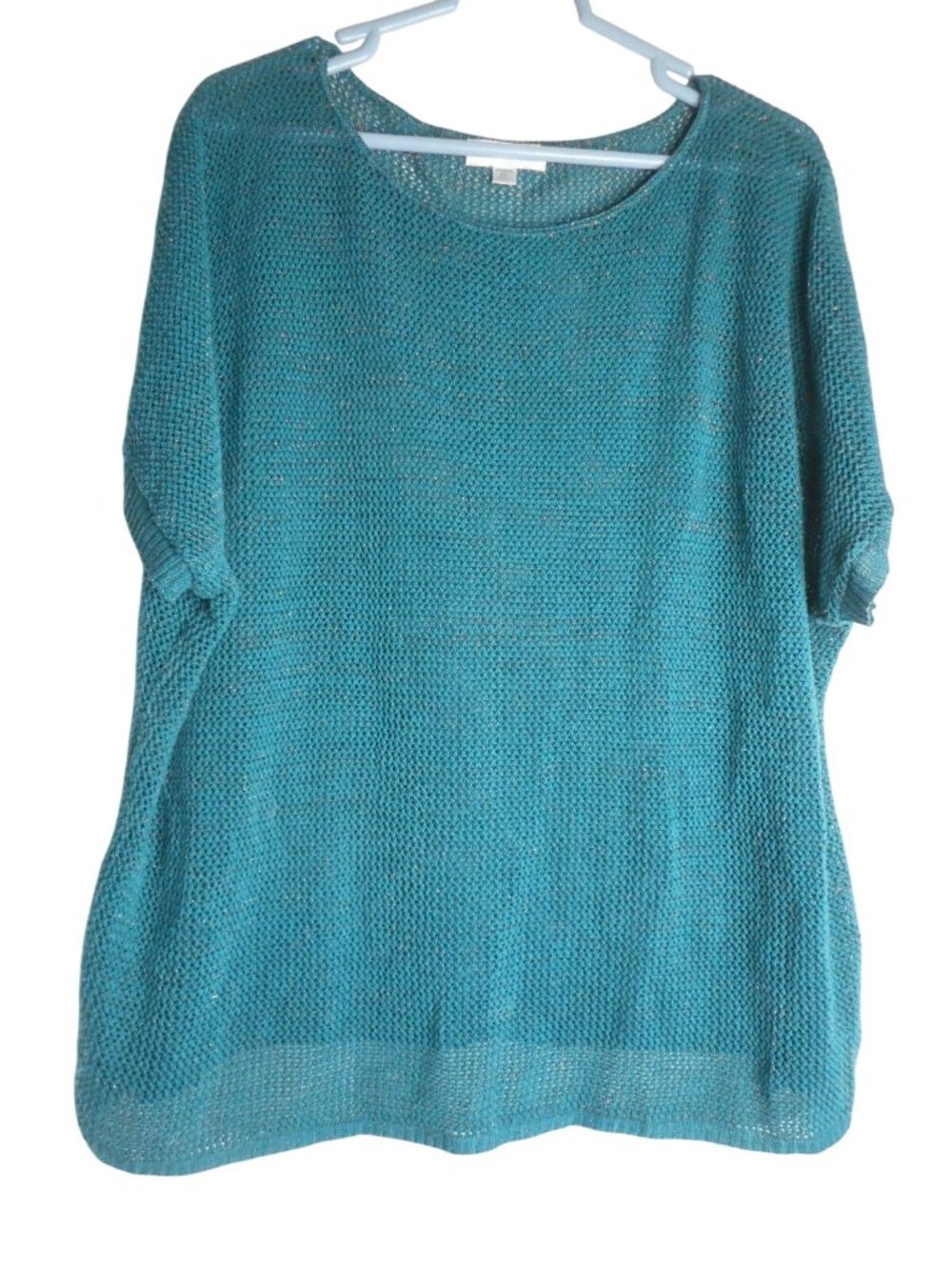 VTG Dress Barn Green copper metallic Sz 2x loose weave sweater short sleeve